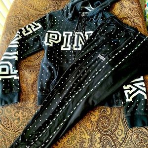 RARE! VICTORIA’S SECRET PINK ALL OVER BLING HOODIE AND TRACK PANT SET SIZE LARGE
